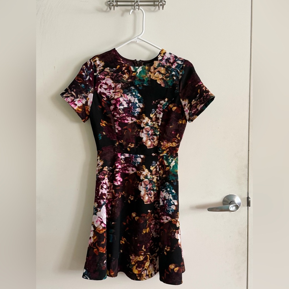 Who What Wear Black Floral Fit-and-Flare Dress